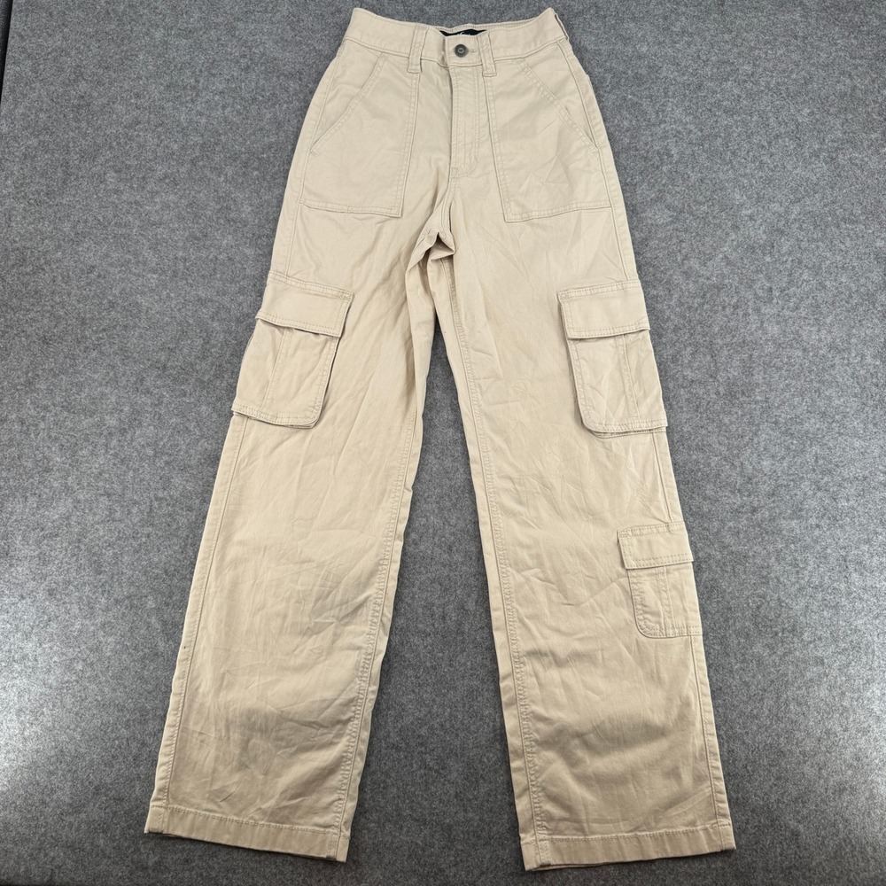 Y2K Hollister Cargo Pants Womens 00R Ultra High-Rise Baggy Tan Utility EUC